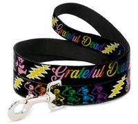 Dog Leash Grateful Dead Script w/Bears & Skeletons Black/Multi Color WIDE 1.5"