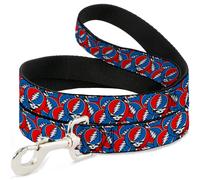 Dog Leash Grateful Dead Steal Your Face Logo Stacked Red/White/Blue WIDE 1.5"