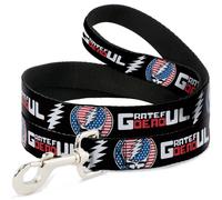 Dog Leash GRATEFUL DEAD Text with Steal Your Face Stars and Stripes Logo Black/W