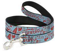 Dog Leash GRATEFUL OPTIMISM BE KIND Icons Collage Blue/Red NARROW 0.5"