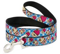 Dog Leash Happy Cupcakes Buffalo Plaid White/Blue WIDE 1.5"
