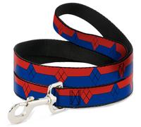 Dog Leash Harley Quinn Diamond/Stripe Red/Blue NARROW 0.5"