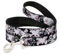 Dog Leash Heart & Cross Bones w/Skulls & Splatter Black/White WIDE 1.5"