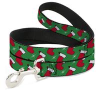 Dog Leash Holiday Christmas Stocking and Star Green/WhiteRed NARROW 0.5"