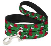 Dog Leash Holiday Christmas Stocking and Star Green/WhiteRed WIDE 1.5"