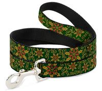 Dog Leash Holiday Holly Green/Gold/Red