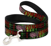 Dog Leash I "Brain" ZOMBIES Black/Green/Red NARROW 0.5"