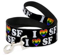 Dog Leash I "HEART BRIDGE" SF Black/White/Rainbow WIDE 1.5"