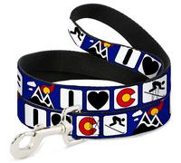 Dog Leash I HEART COLORADO SKIING Logos/Mountain WIDE 1.5"