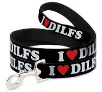 Dog Leash I "HEART" DILFS Black/White/Red WIDE 1.5"
