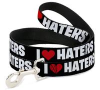 Dog Leash I Heart HATERS Black/White/Red NARROW 0.5"