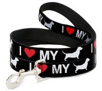 Dog Leash I "HEART" MY "WIENER" Dog Silhouette Black/White/Red