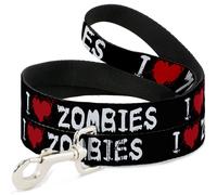 Dog Leash I "Heart" ZOMBIES Bloody Splatter Black/White/Red