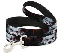 Dog Leash IT CHAPTER TWO Pennywise Face CLOSE-UP Black/Red/Blues NARROW 0.5"