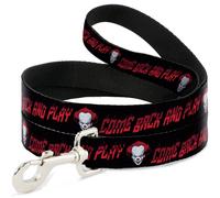 Dog Leash It Chapter Two Pennywise Face COME BACK AND PLAY Black/Reds NARROW 0.5