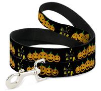 Dog Leash Jack-o'-Lanterns/Haunted House Black/Yellow WIDE 1.5"