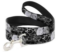 Dog Leash Jack & Oogie Boogie Scenes Grays NARROW 0.5"