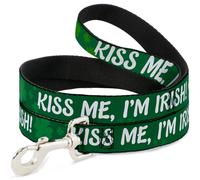 Dog Leash KISS ME, I'M IRISH Clovers Green/White WIDE 1.5"