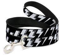 Dog Leash Lightning Bolts Sketch Black/White NARROW 0.5"