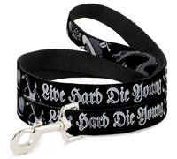 Dog Leash Live Hard Die Young Black/White NARROW 0.5"