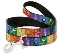 Dog Leash Looney Tunes 6-Character Pose Pride Blocks Multi Color WIDE 1.5"