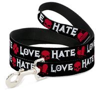 Dog Leash Love/Hate Black/White/Fuchsia WIDE 1.5"