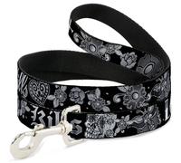 Dog Leash Love Kills Black/White WIDE 1.5"