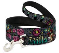 Dog Leash Love Kills Gray WIDE 1.5"