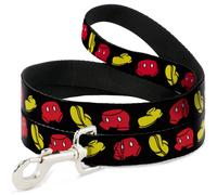 Dog Leash Mickey Mouse Shorts and Shoes Black/Red/Yellow WIDE 1.5"
