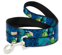 Dog Leash Monsters University Sulley & Mike Poses/Checkers Blue WIDE 1.5"