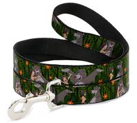 Dog Leash Mowgli & Baloo 3-Poses Leaves/Flowers Greens/Orange WIDE 1.5"
