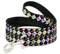 Dog Leash Mud Flap Girl Diamonds Black/White/Multi Neon WIDE 1.5"
