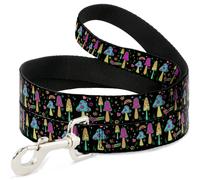 Dog Leash Mushroom SHROOMY Garden Black/Multi Color WIDE 1.5"