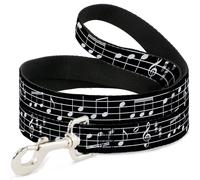 Dog Leash Music Notes Black/White NARROW 0.5"