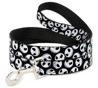 Dog Leash Nightmare Before Christmas Jack Expressions Scattered Black/White NARR