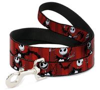 Dog Leash Nightmare Before Christmas Jack Poses/Bats Red Stripe WIDE 1.5"