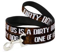 Dog Leash ONE OF US IS A DIRTY DOG/Fur Brown/White WIDE 1.5"