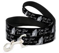 Dog Leash ONLY GOD CAN JUDGE ME Script/Praying Hands Black/White NARROW 0.5"
