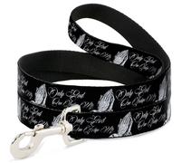 Dog Leash ONLY GOD CAN JUDGE ME Script/Praying Hands Black/White WIDE 1.5"