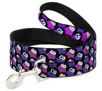Dog Leash Owl Eyes Black/Purples/Pinks WIDE 1.5"