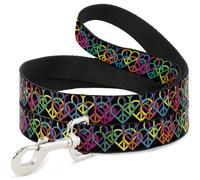 Dog Leash Peace Hearts Stacked Black/Neon WIDE 1.5"