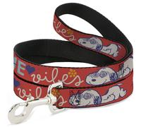 Dog Leash Peanuts Gang SEMI-POSITIVE VIBES Quote Red/Blues/White