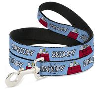 Dog Leash Peanuts Snoopy and Woodstock Dog House Pose and Text Sky Blue WIDE 1.5