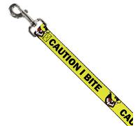 Dog Leash Pet Quote CAUTION I BITE/Dog Growl Yellow/Black NARROW 0.5"