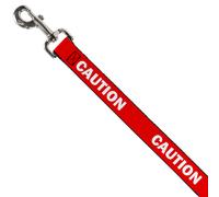 Dog Leash Pet Quote CAUTION Red/White WIDE 1.5"
