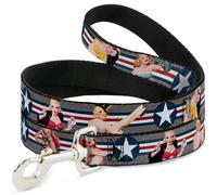 Dog Leash Pin Up Girl Poses CLOSE-UP Star & Stripes Gray/Blue/White/Red
