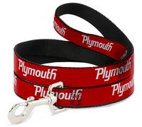 Dog Leash PLYMOUTH Text Logo Red/White WIDE 1.5"