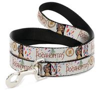 Dog Leash Pocahontas and Meeko Compass Pose with Script and Leaves Beige NARROW