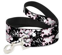 Dog Leash Punk Heart & Cross Bones w/Splatter Black/White NARROW 0.5"