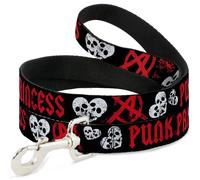 Dog Leash Punk Princess Black/Red/White NARROW 0.5"